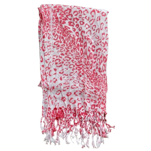 Pink Leopard Print Scarf With Fringe - Picture 2 of 4